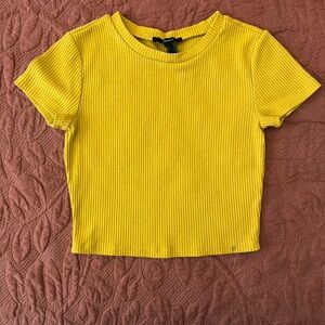 Forever 21 Yellow Ribbed Crop T-Shirt